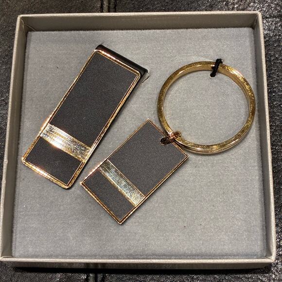 Vintage 18K Gold Electroplate and Black Keychain and Money Clip Set Colibri - Picture 1 of 8